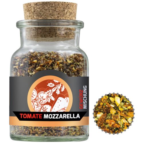 Tomato mozzarella spice, ca. 50g, cork glass with label