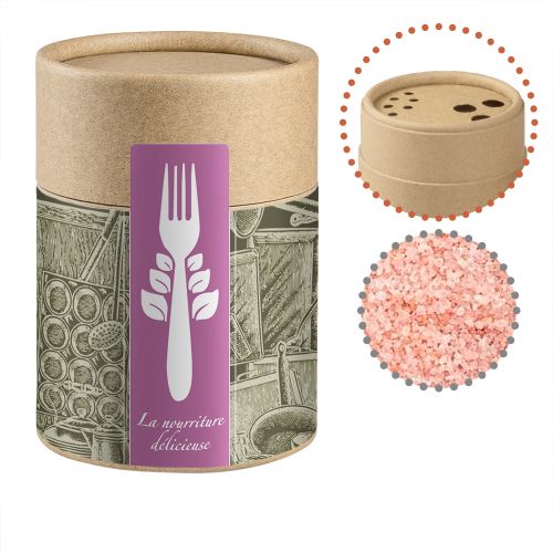 Pink crystal salt, ca. 135g, biodegradable eco cardboard shaker with label