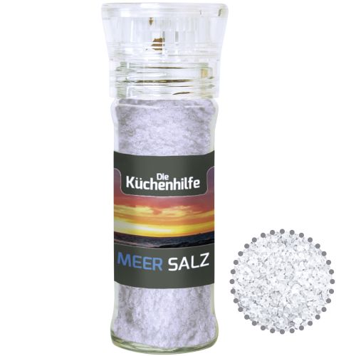 Sea salt, ca. 80g, transparent spice mill with label