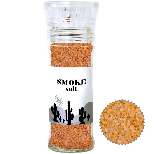 Smoke salt coarse, ca. 90g, transparent spice mill with label