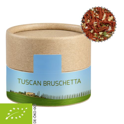 Organic tuscan bruschetta, ca. 28g, cardboard can mini with label