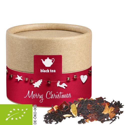 Organic Christmas black tea, ca. 25g, cardboard can mini with label