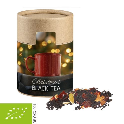 Organic Christmas black tea, ca. 45g, cardboard can midi with label