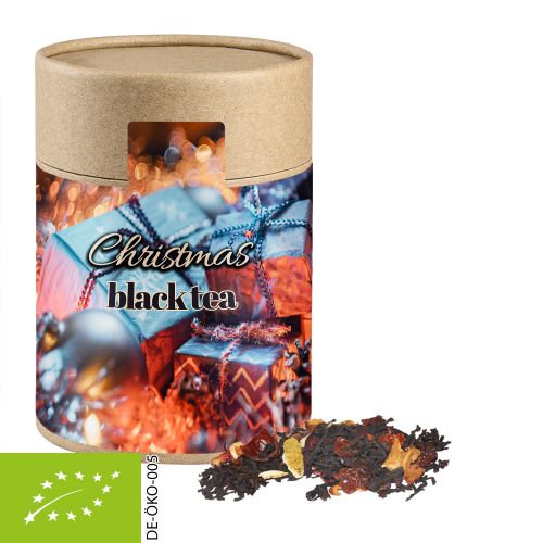 Organic Christmas black tea, ca. 125g, cardboard can maxi with label