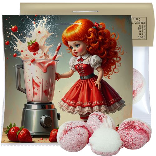 Strawberry yogurt candy (vegan), ca. 17g, express midi bag with promotional flyer