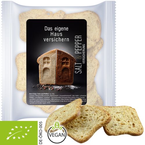 Organic bread chips salt and pepper, ca. 20g, express maxi bag with label