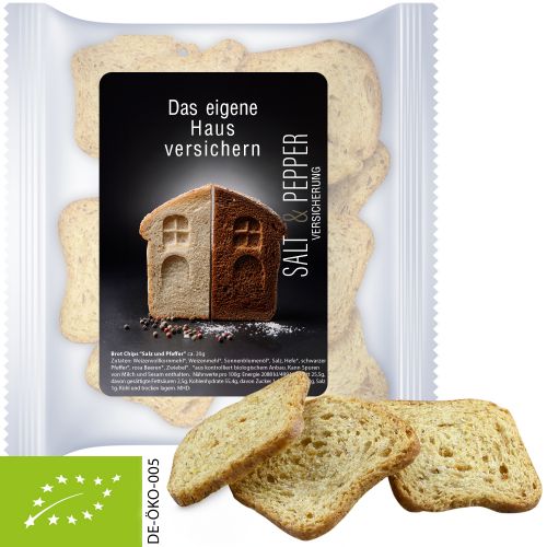 Organic bread chips salt and pepper (vegan), ca. 20g, express maxi bag with label
