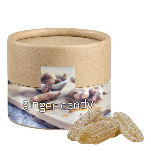 Ginger candy, ca. 45g, biodegradable eco cardboard can mini with label