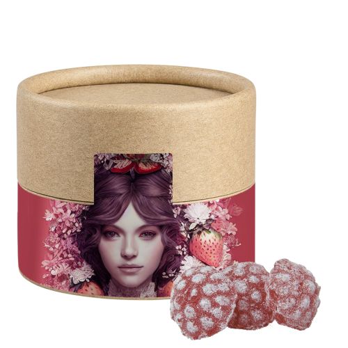Raspberry candy, ca. 45g, biodegradable eco cardboard can mini with label