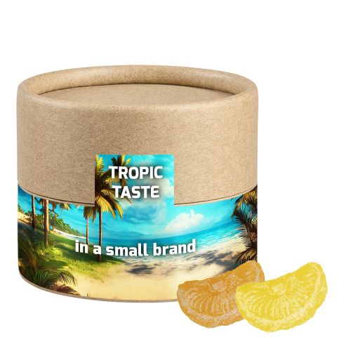Lemon and orange candy, ca. 45g, biodegradable eco cardboard can mini with label
