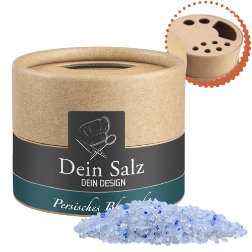 Persian blue sapphire salt, ca. 55g, cardboard shaker mini with label