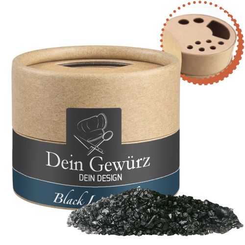 Black lava salt, ca. 75g, cardboard shaker mini with label