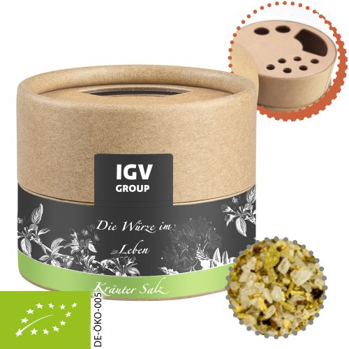 Organic herb salt, ca. 40g, cardboard shaker mini with label