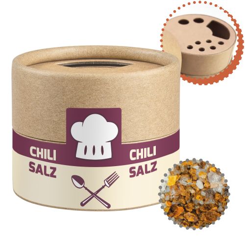 Chili salt, ca. 30g, cardboard shaker mini with label
