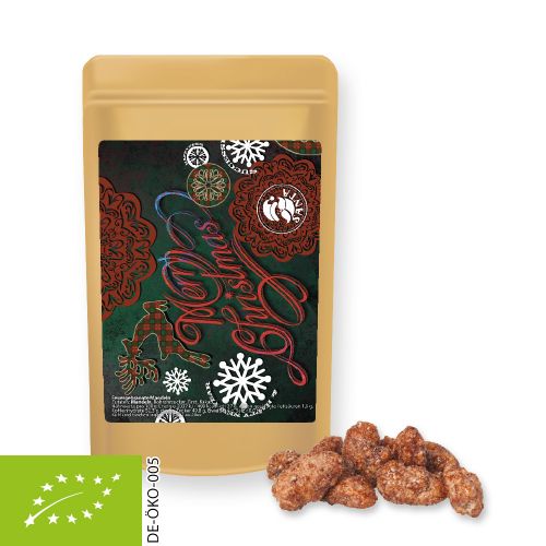 Organic burnt almonds, ca. 30g, mini pouch with label