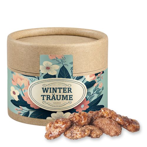 Burnt almonds, ca. 40g, biodegradable eco cardboard can mini with label