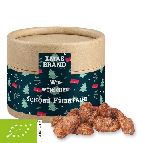 Organic burnt almonds, ca. 40g, biodegradable eco cardboard can mini with label