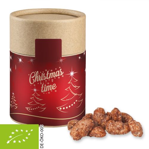 Organic burnt almonds, ca. 80g, cardboard can midi with label