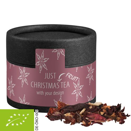 Organic Christmas fruit tea, ca. 25g, cardboard can mini black with label