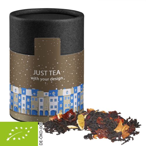 Organic Christmas black tea, ca. 45g, cardboard can midi black with label