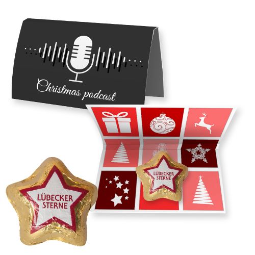 Luebecker marzipan stars, ca. 12g, express promotional card folded with print