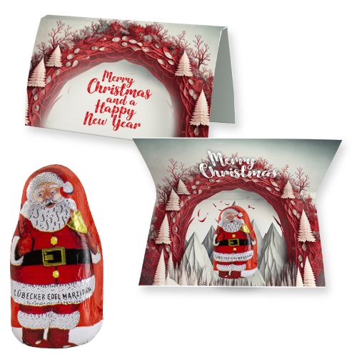 Luebecker marzipan Santa Claus, ca. 12g, express promotional card A6 folded with print