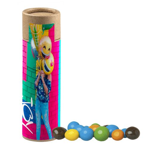 Coloured peanuts, ca. 25g, cardboard tube with label