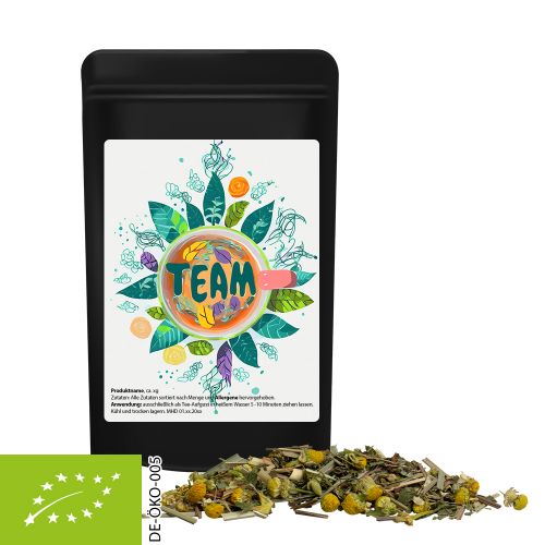 Organic herbal tea herbal fantasy, ca. 12g, mini stand up pouch black with label