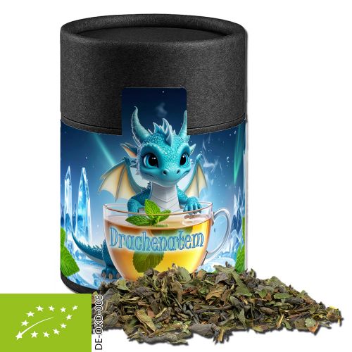 Organic green tea with mint, ca. 30g, cardboard can midi black