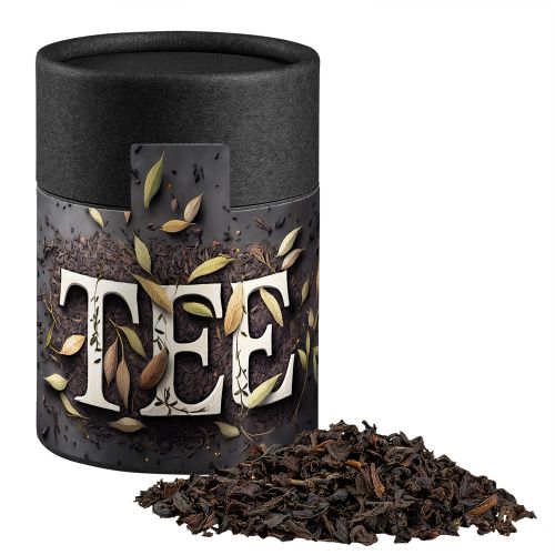 Black tea, ca. 35g, cardboard can midi black with label