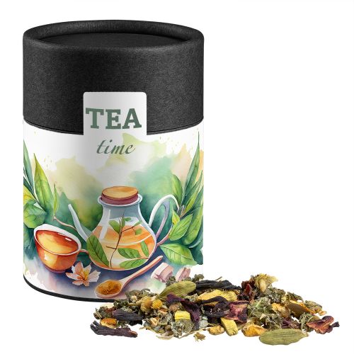 Ayurveda relax tea, ca. 50g, cardboard can midi black with label