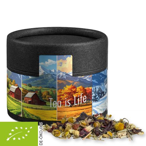 Organic herbal tea four seasons, ca. 9g, cardboard can mini black