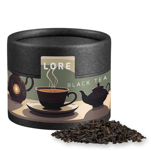 Black tea, ca. 15g, cardboard can mini black with label