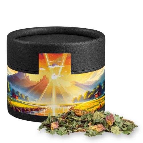 Organic herbal tea happiness, ca. 10g, cardboard can mini black with label