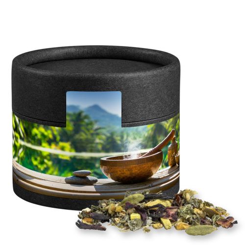 Ayurveda relax tea, ca. 18g, cardboard can mini black with label