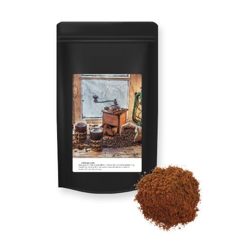 Ground coffee, ca. 70g, midi stand up pouch black with label