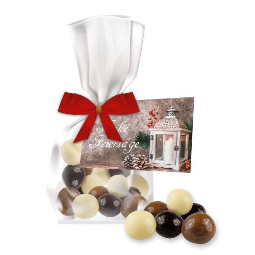 Choco crispy balls, ca. 30g, express flat bag maxi with bow with advertising card
