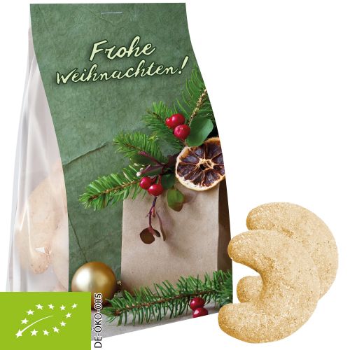 Organic vanilla crescents, 100g, express pouch with promotional flyer