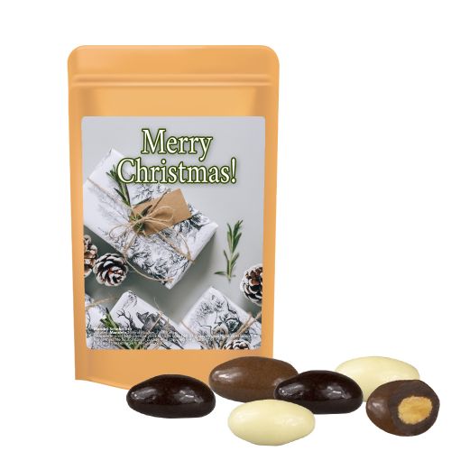 Almond chocolate trio, ca. 30g, mini stand up pouch with label