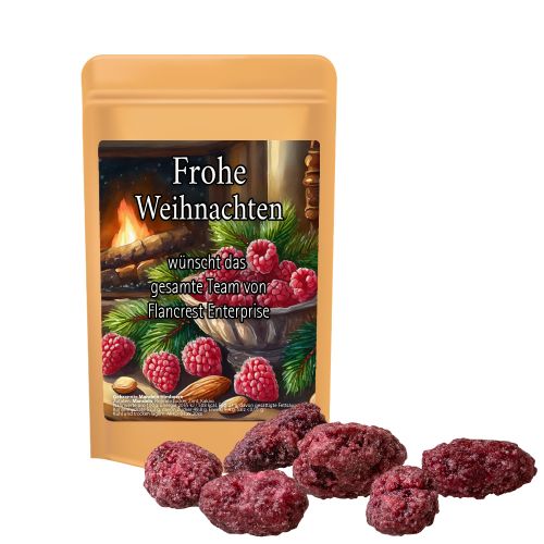 Roasted almonds raspberry, ca. 30g, mini stand up pouch with label