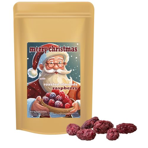 Roasted almonds raspberry, ca. 80g, midi stand up pouch with label