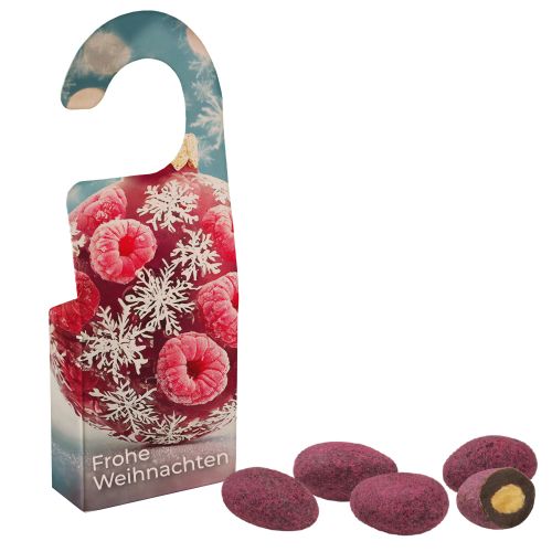 Bittersweet cocoa raspberry almonds, ca. 15g, door hanger folded box