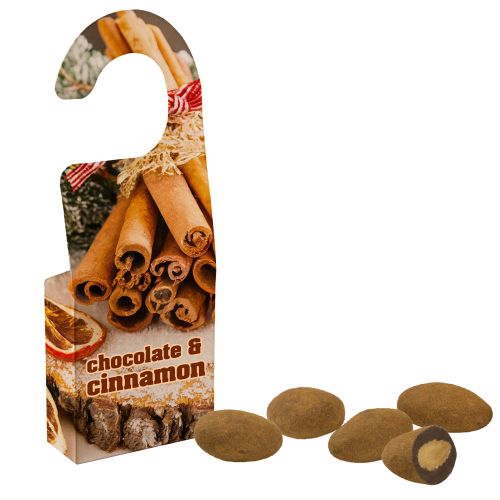 Chocolate almonds with cinnamon, ca. 15g, door hanger folded box