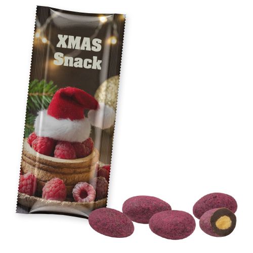 Bittersweet cocoa raspberry almonds, ca. 25g, snack stick