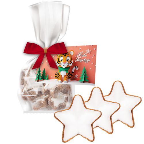 Cinnamon stars, ca. 50g, express mini stand up pouch with bow with advertising card