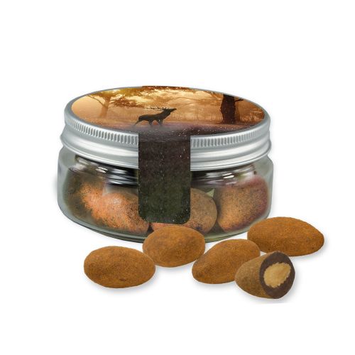 Chocolate almonds with cinnamon, ca. 80g, mini sweet jar with label