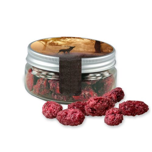 Roasted almonds raspberry, ca. 60g, mini sweet jar with label