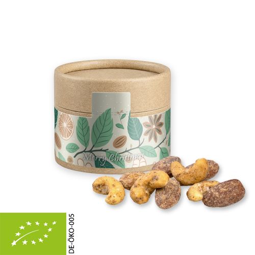 Organic cinnamon-almond vanilla-cashew mix, ca. 40g, cardboard can mini with label