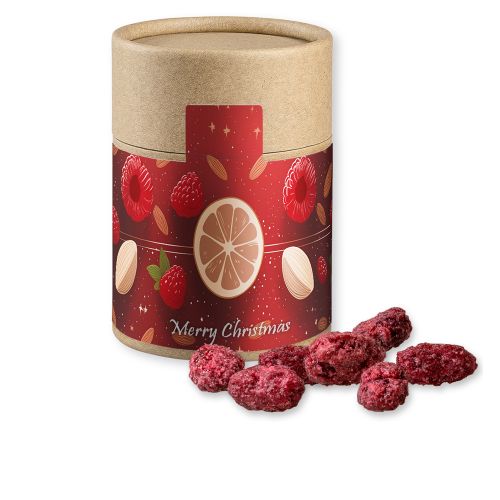 Roasted almonds raspberry, ca. 80g, cardboard can midi with label