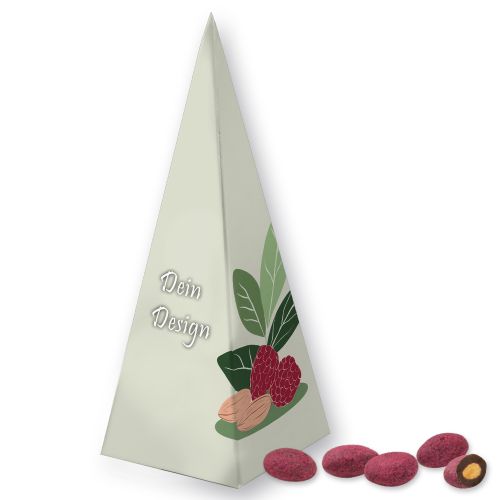 Bittersweet cocoa raspberry almonds, ca. 30g, present pyramid